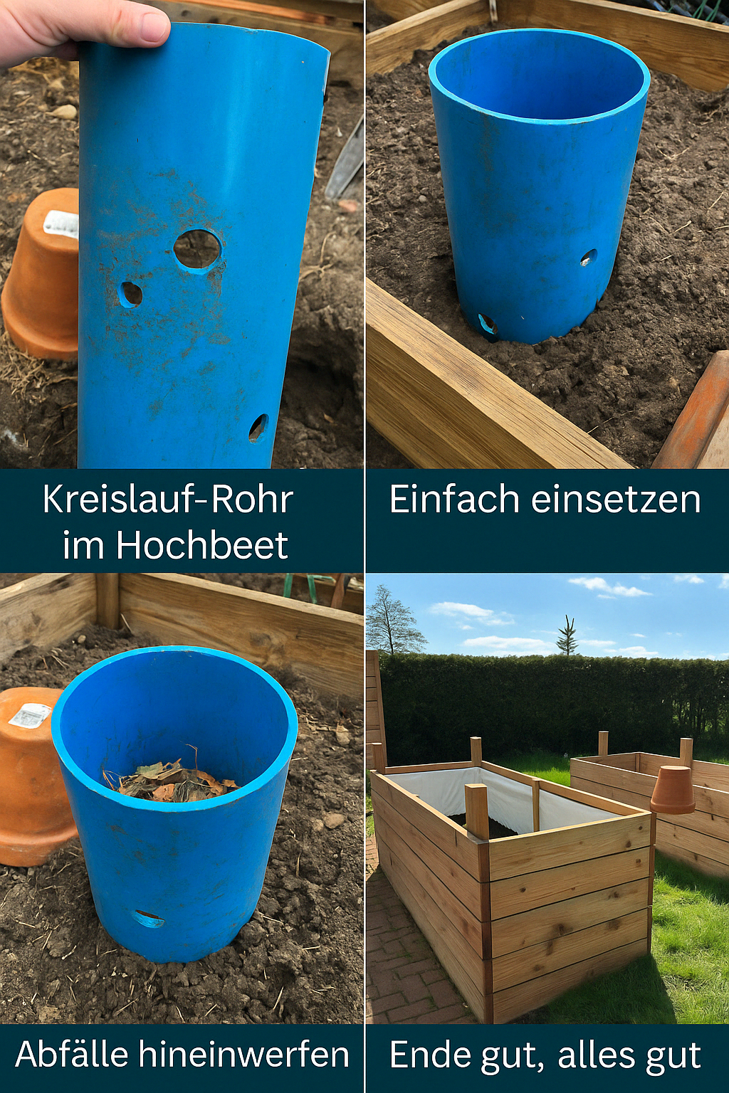 Kreislauf im Hochbeet – mit einem blauen Rohr zur Bodenverbundenheit