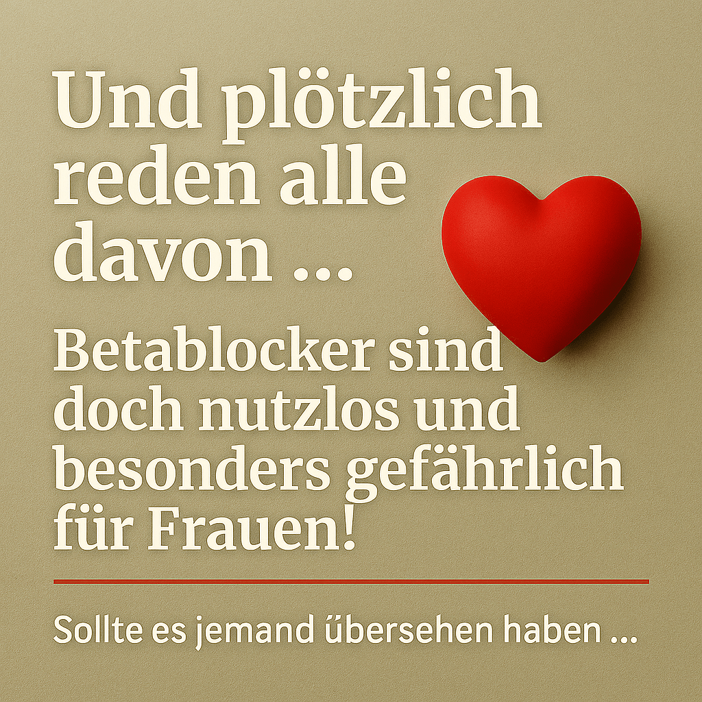 Und plötzlich reden alle davon…
Betablocker sind doch nutzlos – und besonders gefährlich für&nbsp;Frauen!
